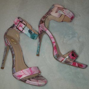 Exe Floral Ankle Strap Pumps